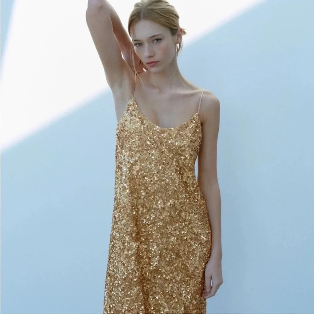 Nwt Zara Sequin Slip Dress Limited Edition